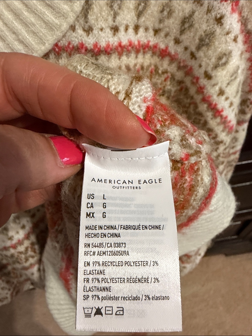 American Eagle Outfitters Cream Fair Isle Crew Sweater with Pink & Tan Stripes - Picture 6 of 10